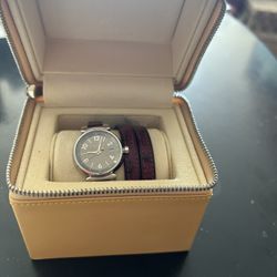 Louis Vuitton Watch And Purple Ostrich Leather Wristband 