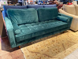 Emerald Green Velvet Couch with Tufted Seat