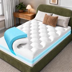 OhGeni 4" King Cooling Mattress Topper 2" Gel Memory Foam Pillow Top #1444P Y7