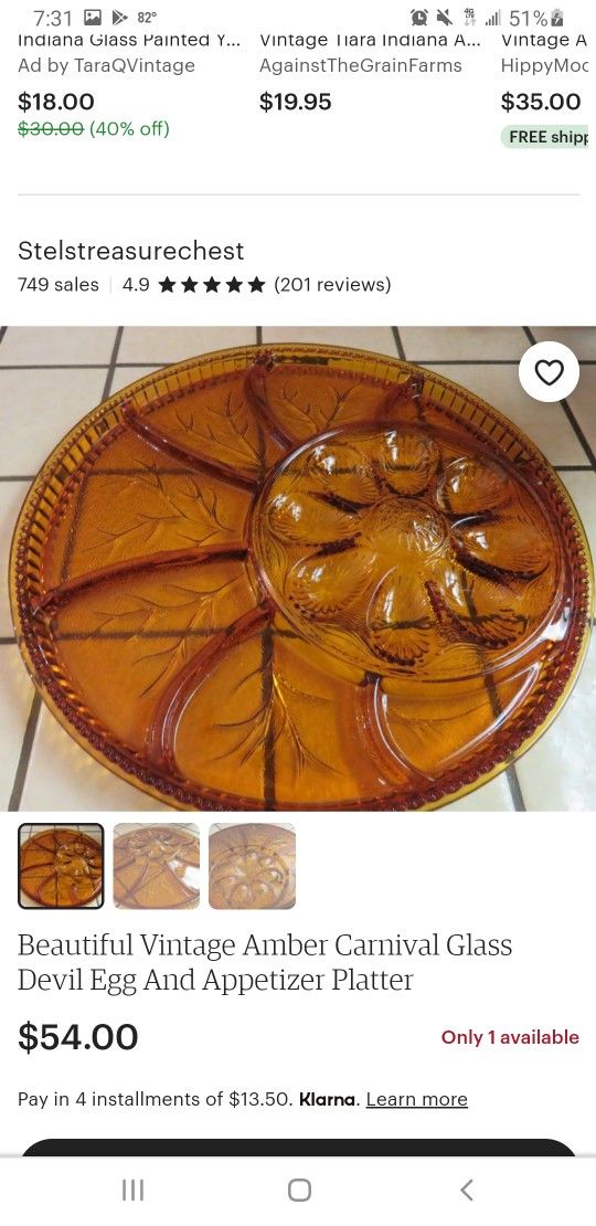 Vintage Amber Tree Of Life Carnival Glass Egg And Relish Platter. Indiana Glass. 