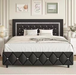 Queen Bed Frame,Faux Leather Upholstered Bed with Button Tufted Headboard
Modern Platform Bed Frame with Diamond Design, No Box Spring Required, Easy 