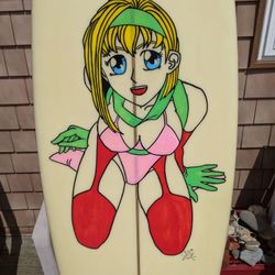 2SI Custom Signed Surfboard With Anime Girl Graphic 5'-11"