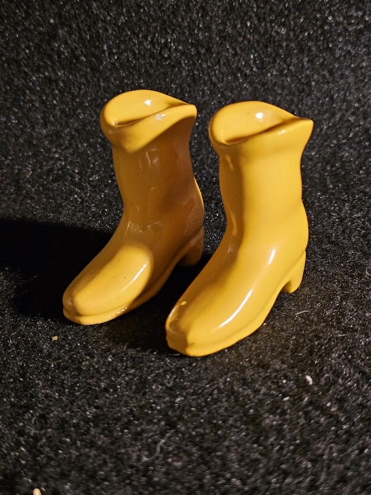 Vintage Ceramic 2.5" In Height And 2.5" In Length Yellow Boots Toothpick Holder?
