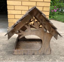 Wooden Bird Feeder with Tree Design