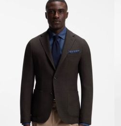 Hugo Boss Ryan Slim Fit men’s 100% virgin wool brown two button lined blazer, size 36S