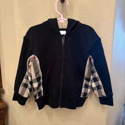 Auth BURBERRY Kids Black Graham Zipped Hoodie Jacket Size 4Y-Unisex
