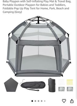 Baby Playpen with Self-Inflating Play Mat & Travel Bag,