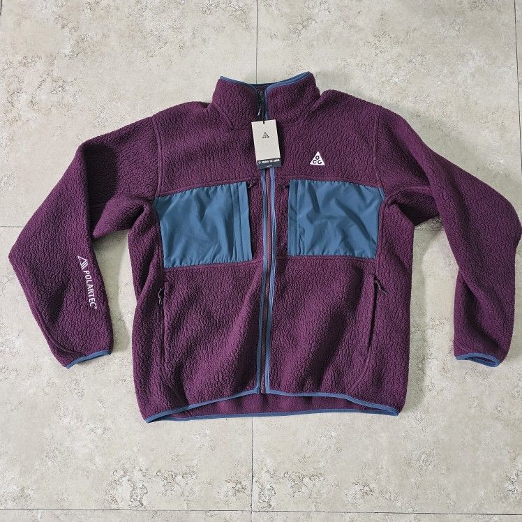Nike ACG Jacket Mens Large Maroon Red Arctic Wolf Sherpa Fleece Sweater Polartec
