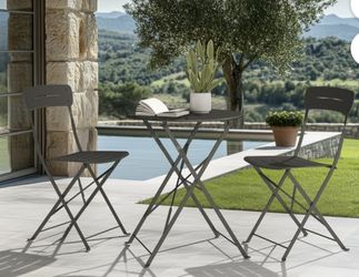 NEW Black 3 Piece Bistro Table Set with Chairs Folding