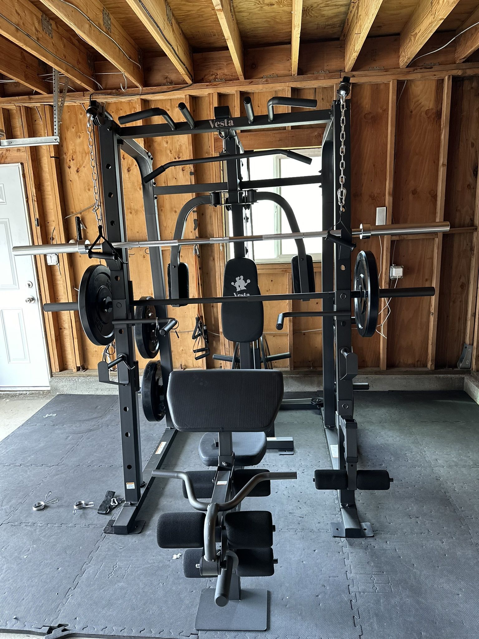 Smith Machine 1001 w/Bench Attachment | 230lb Bumpers Olympic Weights | 7ft Olympic Bar | Gym Equipment | FREE DELIVERY🚚