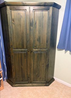 Solid wood computer armoire hand stained
