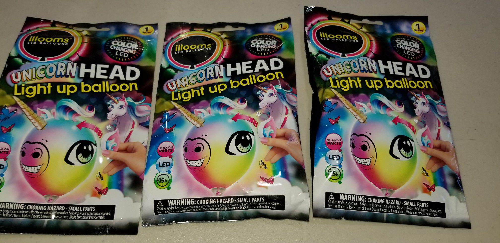 New illooms unicorn head light up balloons 3 total