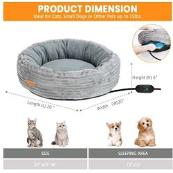 Heated Pet Bed for Indoor Pets, 20’’ Electric Pet Heated Bed Pet Warming Bed