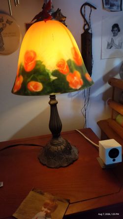 Vintage Table Lamp with Floral Glass Shade