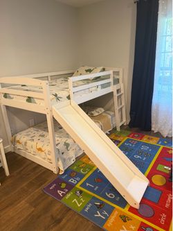 Twin bunk bed with slide and stairs