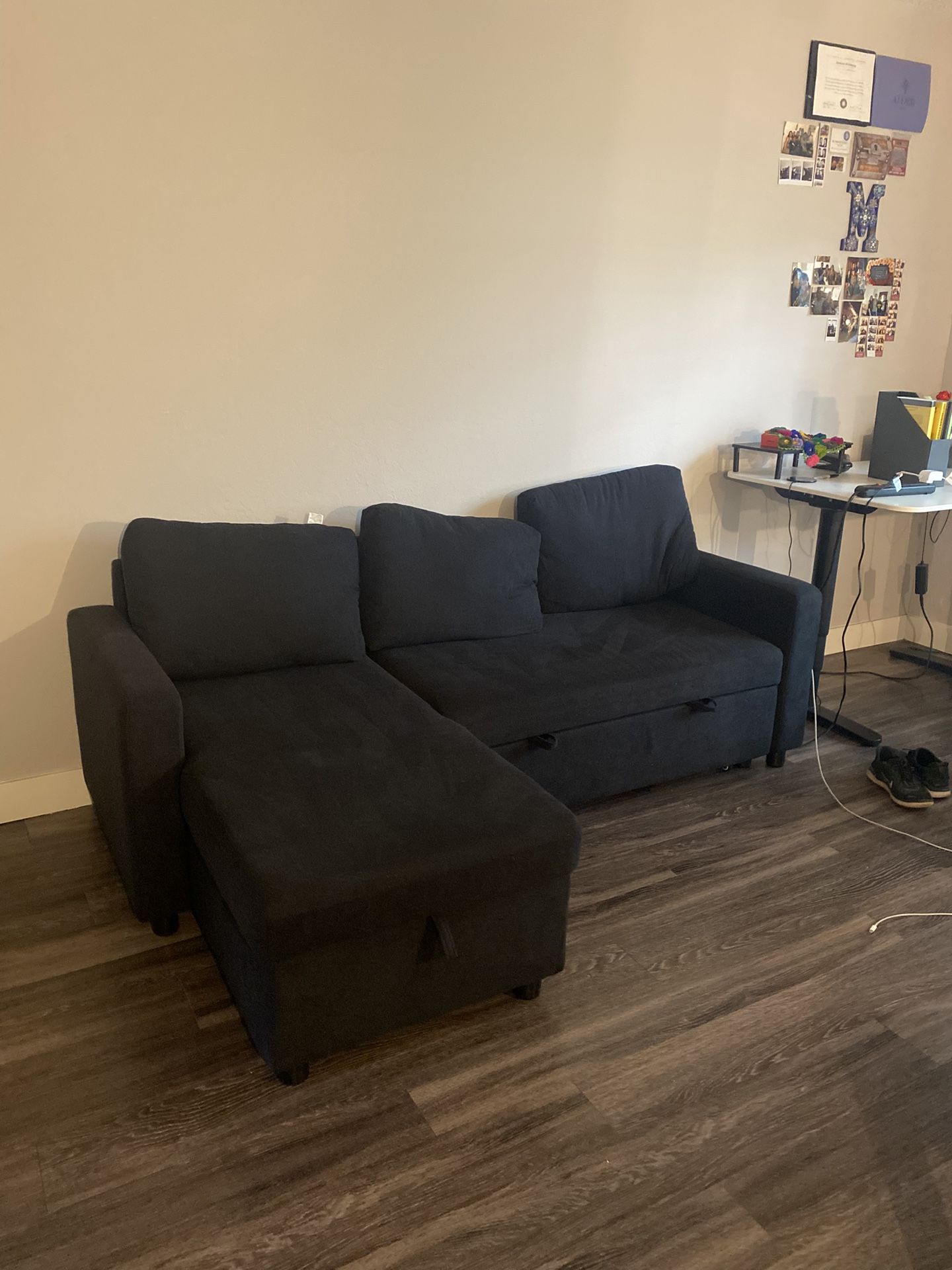 Black L-Sectional Sofa W/ Charging Port