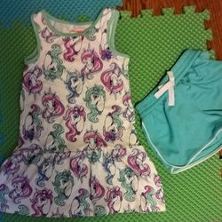 Nickelodeon Green And Pink Unicorn Dress With Green Shorts