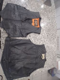 His and hers genuine leather vests