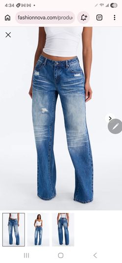 Fashion Nova Low Rise Distressed Wide Leg Jeans