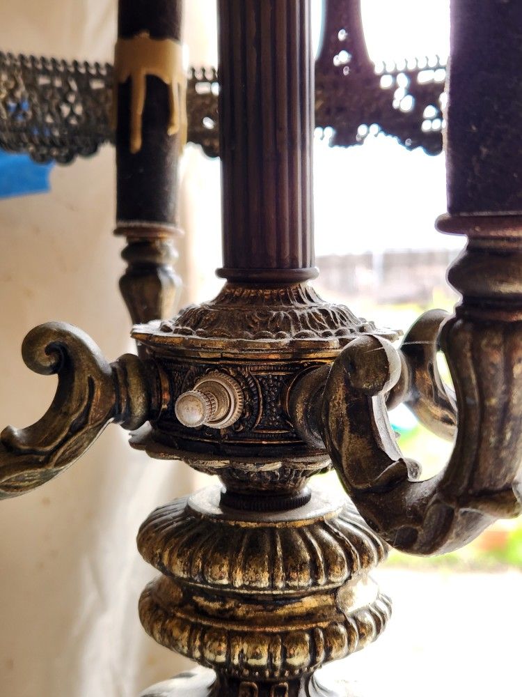 Set Pair 2 Vintage Loevsky? Brass? End Table Lamps Heavy Hollywood Regency 1970s MCM Moroccan