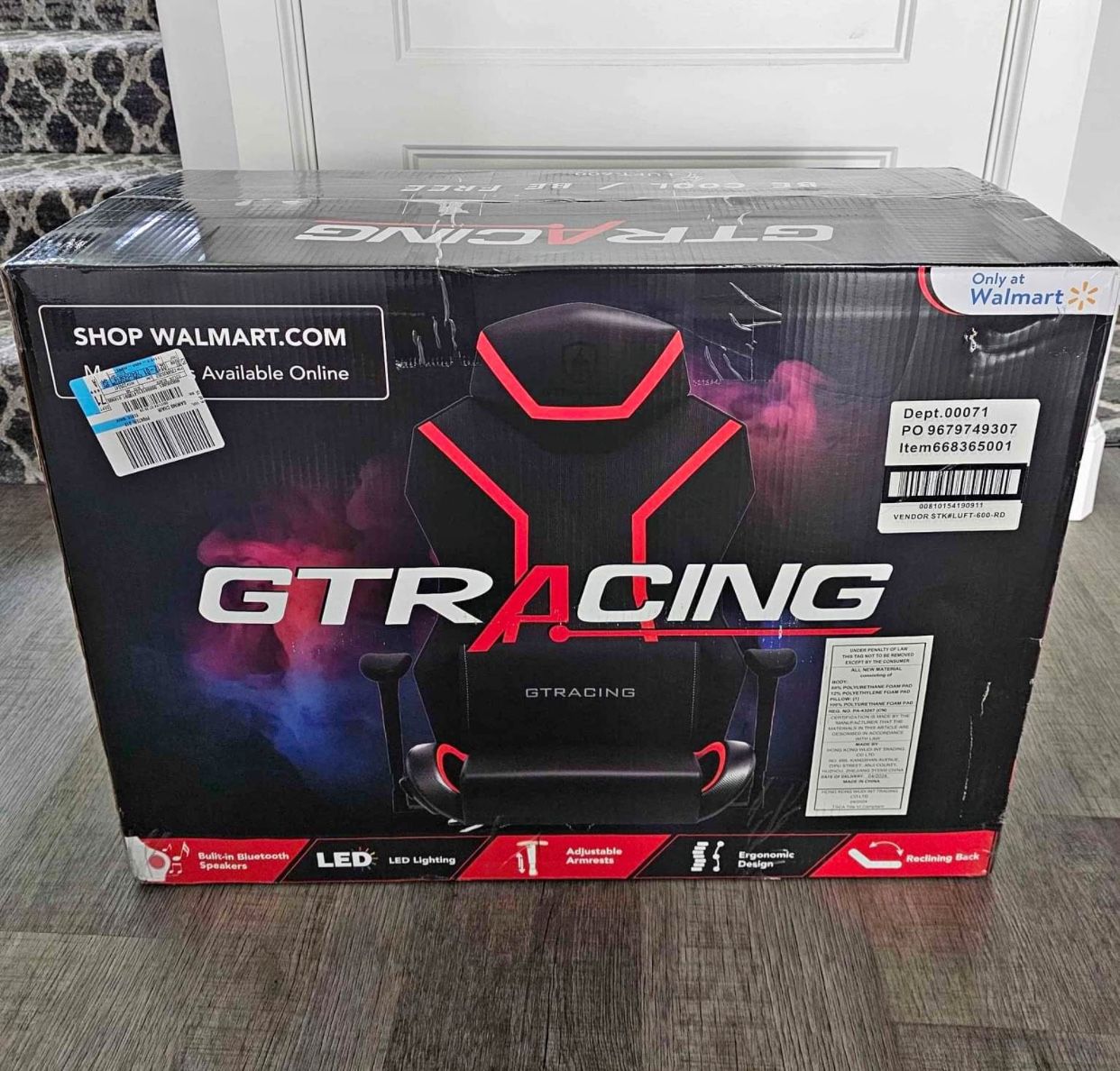 GTRACING LUFT-600 Gaming Chair with Bluetooth Speakers and LED Lighting, Red