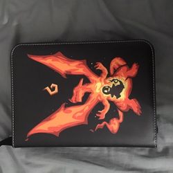 Binder full of old pokemon cards, 1996 first edition yu gi oh cards, and oversize cards