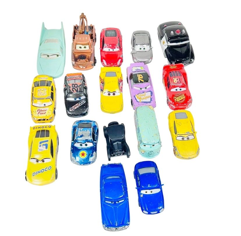 Disney Pixar Cars Lot 17 Plastic and Metal Mixed Character Toys McQueen Dinoco