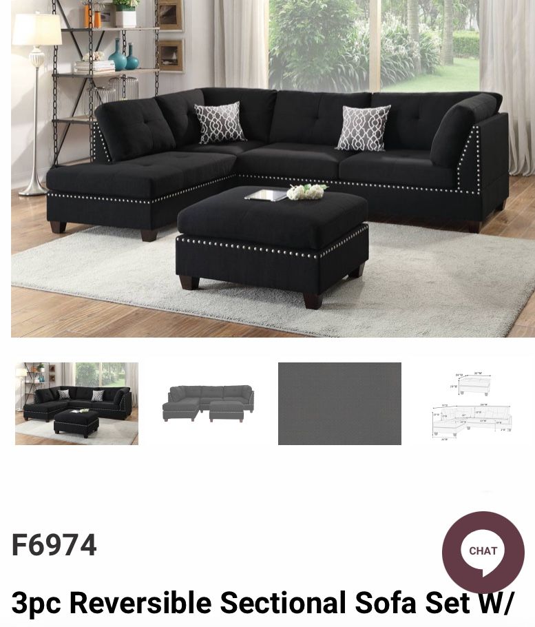 3-pc Reversible Sectional Sofa Set W/ Ottoman