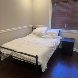 Twin bed frame and mattress plus nightstand
