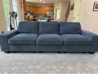 (2)100" Blue Modular Sofa with Seats Storage, Comfy 3-Seater Chenille Fabric Couch for Living Room, Office, Apart W/Deep Seat