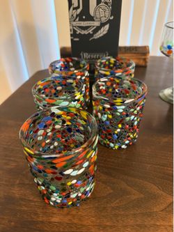Hand Blown Mexican Drinking Glasses – Set of 5 Confetti Rock Tumbler Glasses