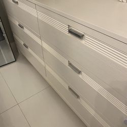 White Wood Bedroom Cabinet, Nightstand, & Mirror Set