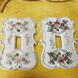 Vtg Floral Porcelain Light Switch Covers by Arnart Creations (2) - Made in Japan