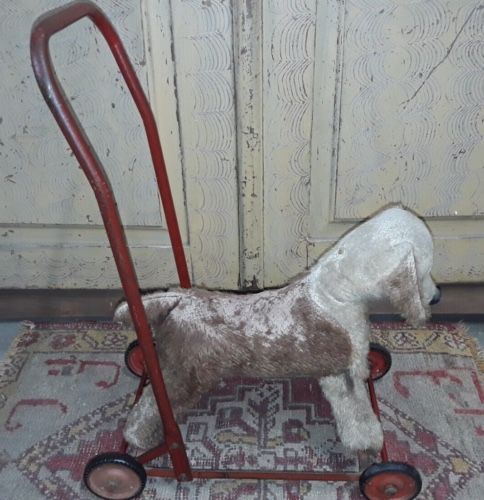 Antique Push Along Dog On Wheels Child's Walker Made by Chiltern Toys England