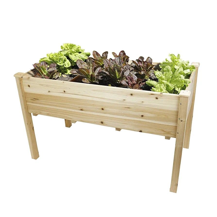 Premium Wooden Raised Flower Bed for Indoor and Outdoor Gardening Use, Natural, NEW 