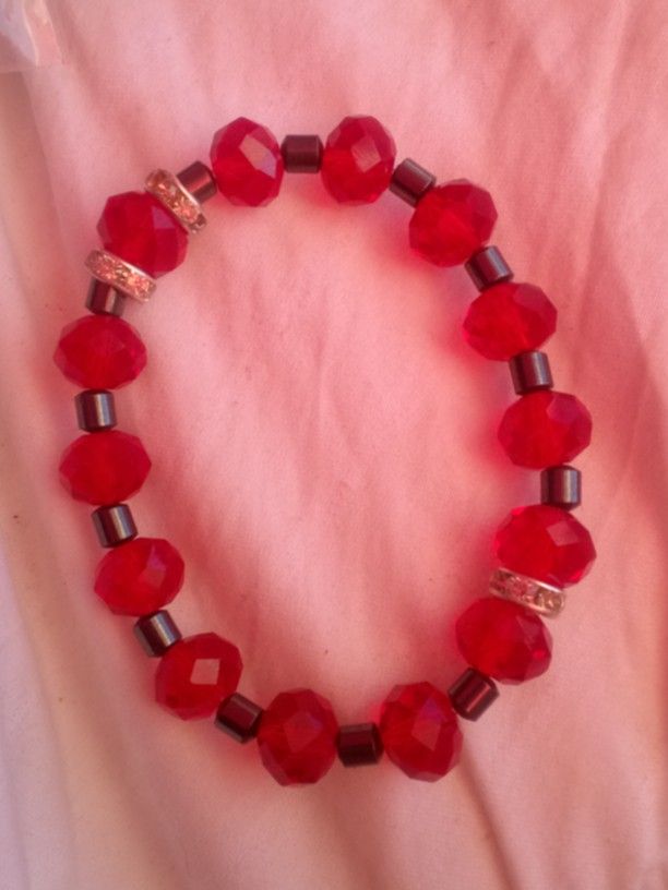 Handmade Red Glass Bead Bracelet