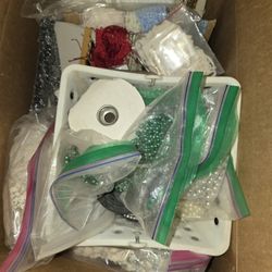 Attention Crafters two boxes of ribbons, tassels, garland, and lace