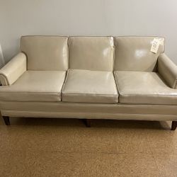Cream Leather 3-Seat Sofa