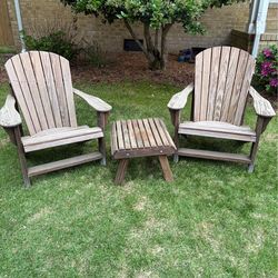 Wood Adirondack chairs (2) & convertible table/ footrest