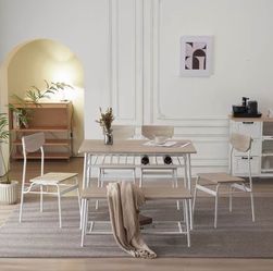 6-Person Dining Set with Table Chairs and Bench