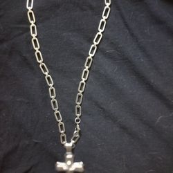 Stainless Steel Link Necklace With Cross
