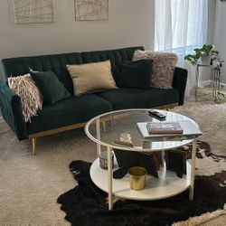 Hunter Green, With Gold Trim, Futon Living Room Set 