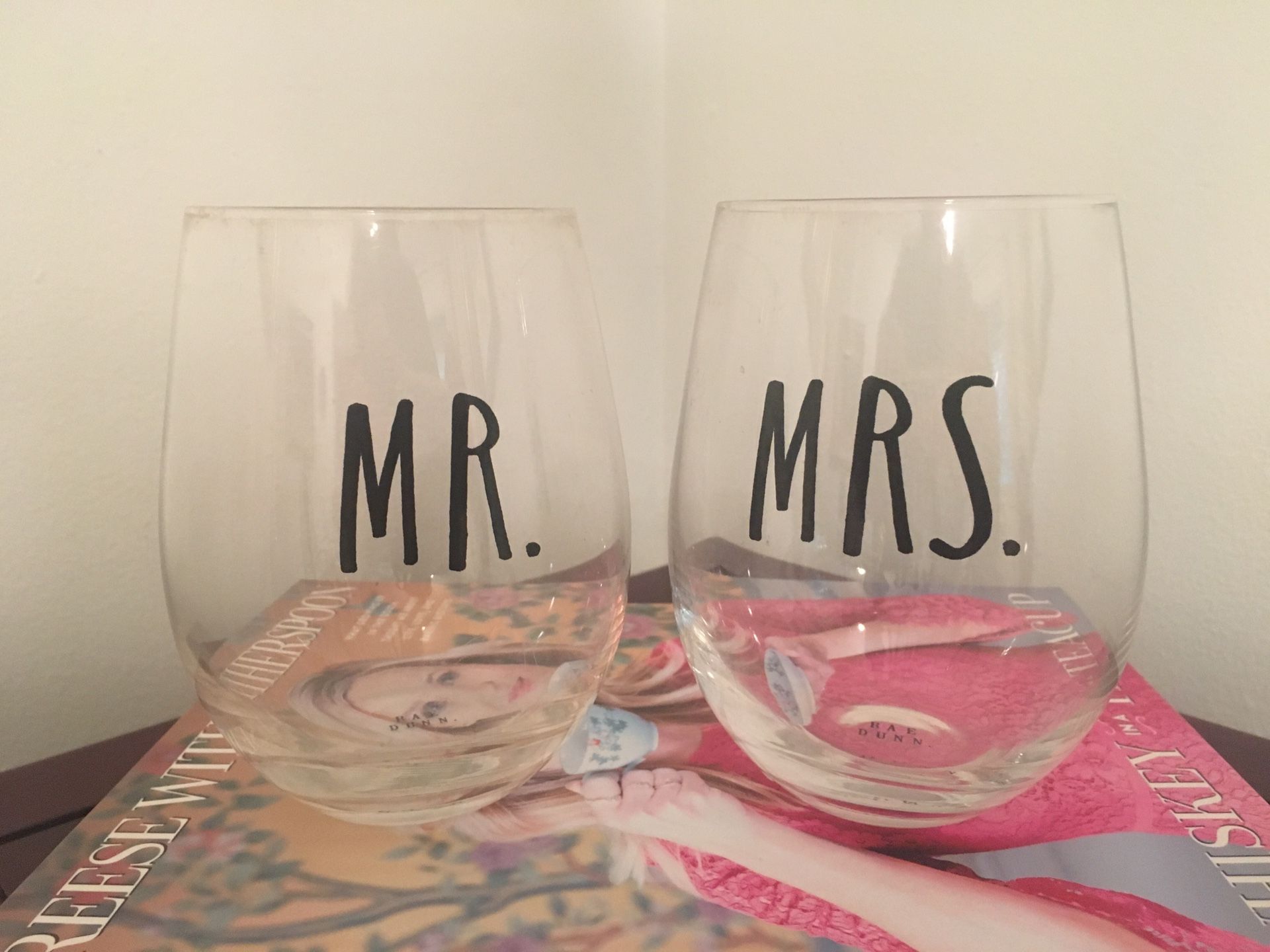 NEW Rae Dunn Mr and Mrs Wine Glasses