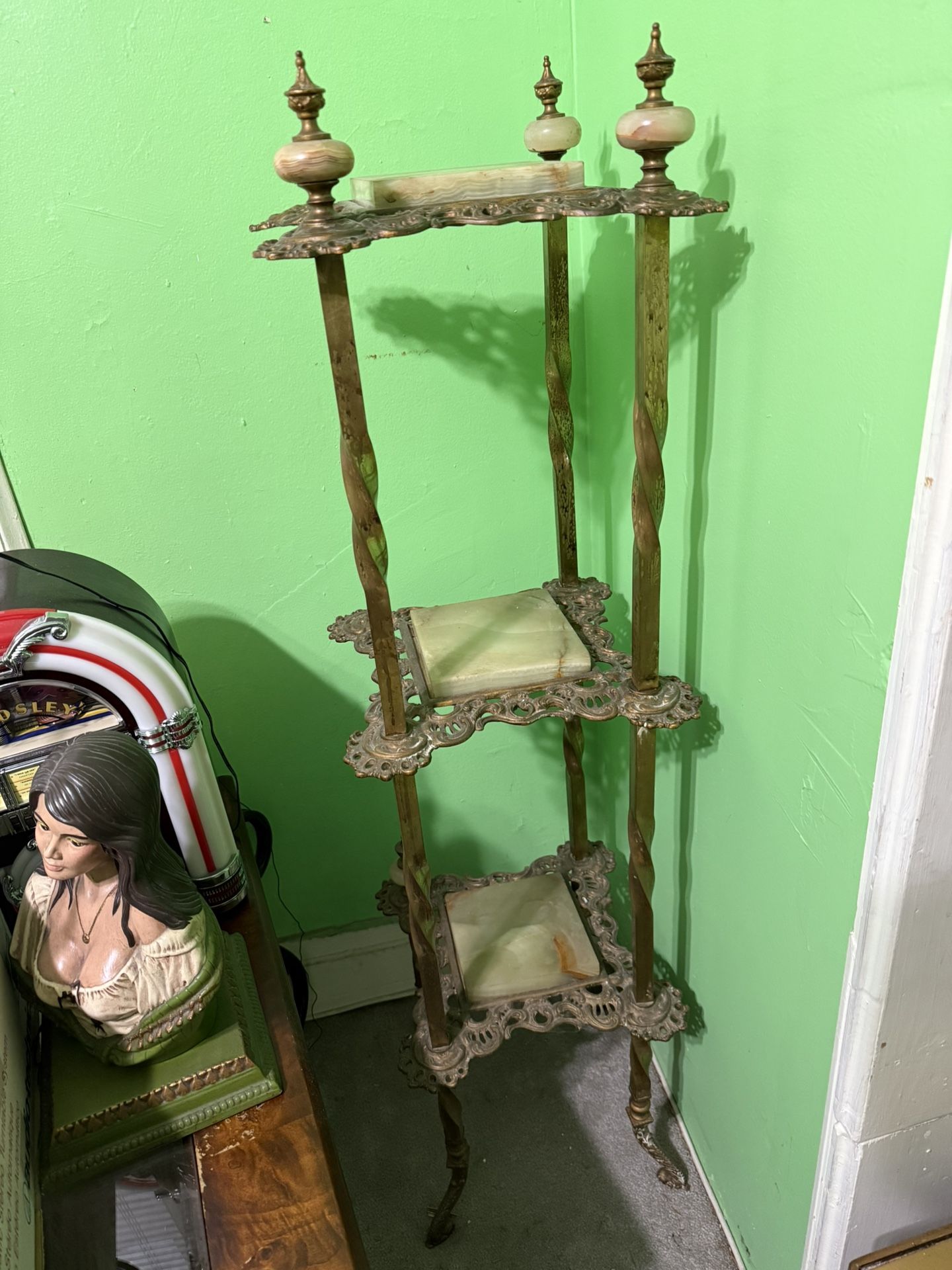 Antique Brass & Marble Corner Stand 50”x15”