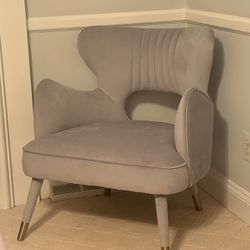 Safavieh Home Blair Retro Glam Slate Blue Velvet and Gold Wingback Accent Chair