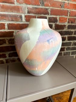 Vintage 80s Large Pastel Abstract Art Pottery Vase