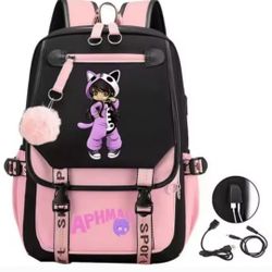Aphmau print  fashion USB charging / Laptop school Book Bag for teenage girls
