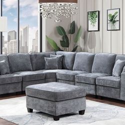 Brand New Super Plush Grey Chenille Sectional Sofa (Ottoman Sold Separately)