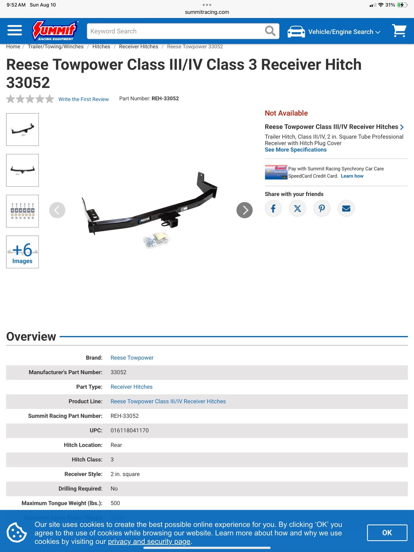 Reese Towpower Class III/IV Class 3 Receiver Hitch 33052