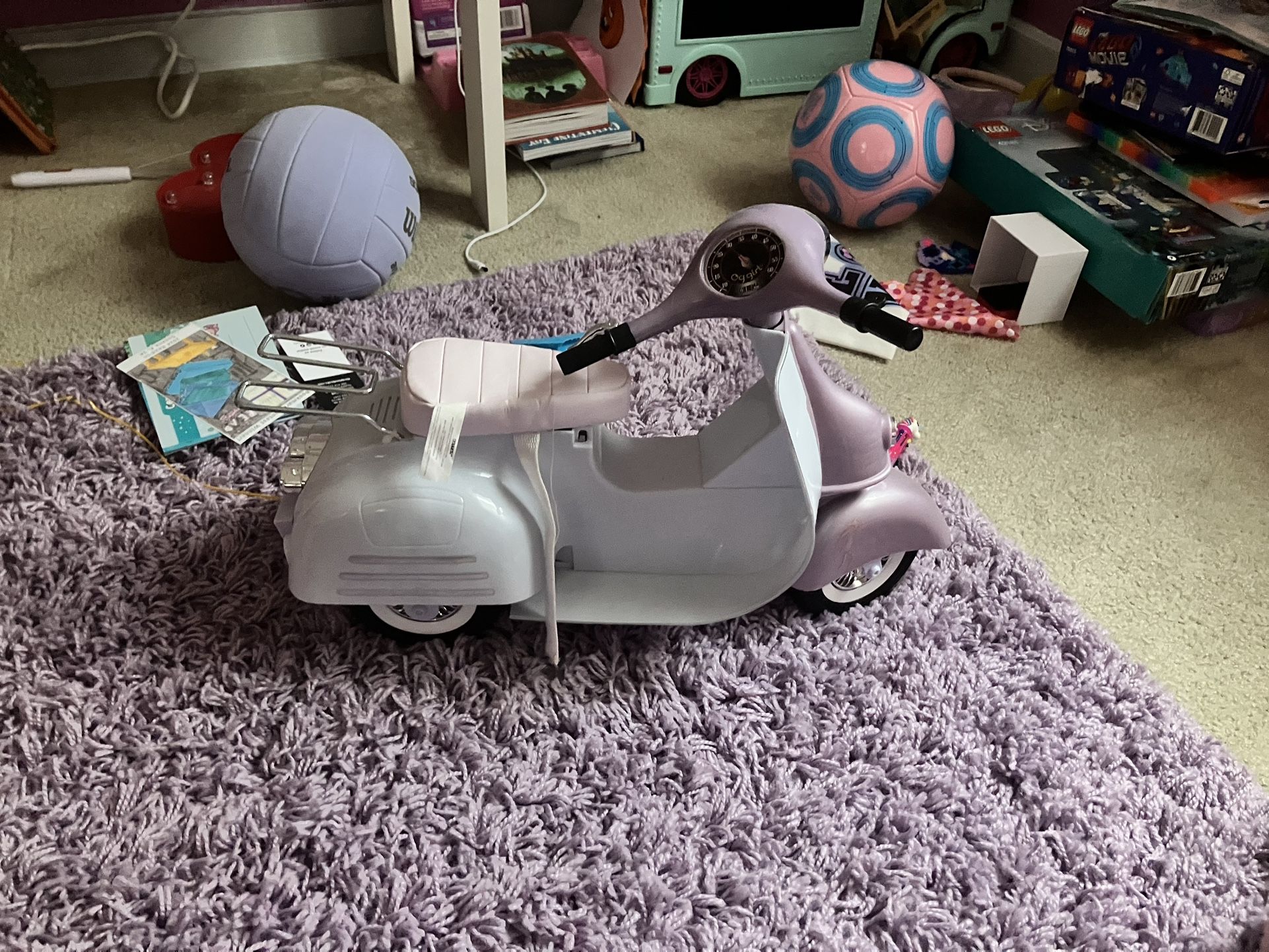 American girl, doll moped, and ice cream truck ice cream truck has ice cream accessories